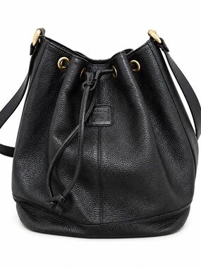 burberrys vintage black leather bucket bag nova check drawstring shoulder bag